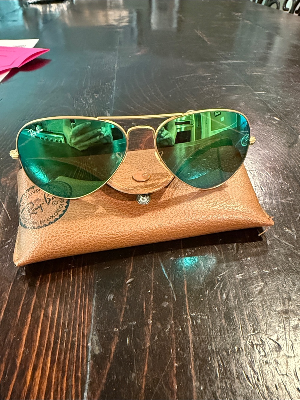 Ray-Ban Women's Gold Aviator Sunglasses with Green Mirrored Lenses